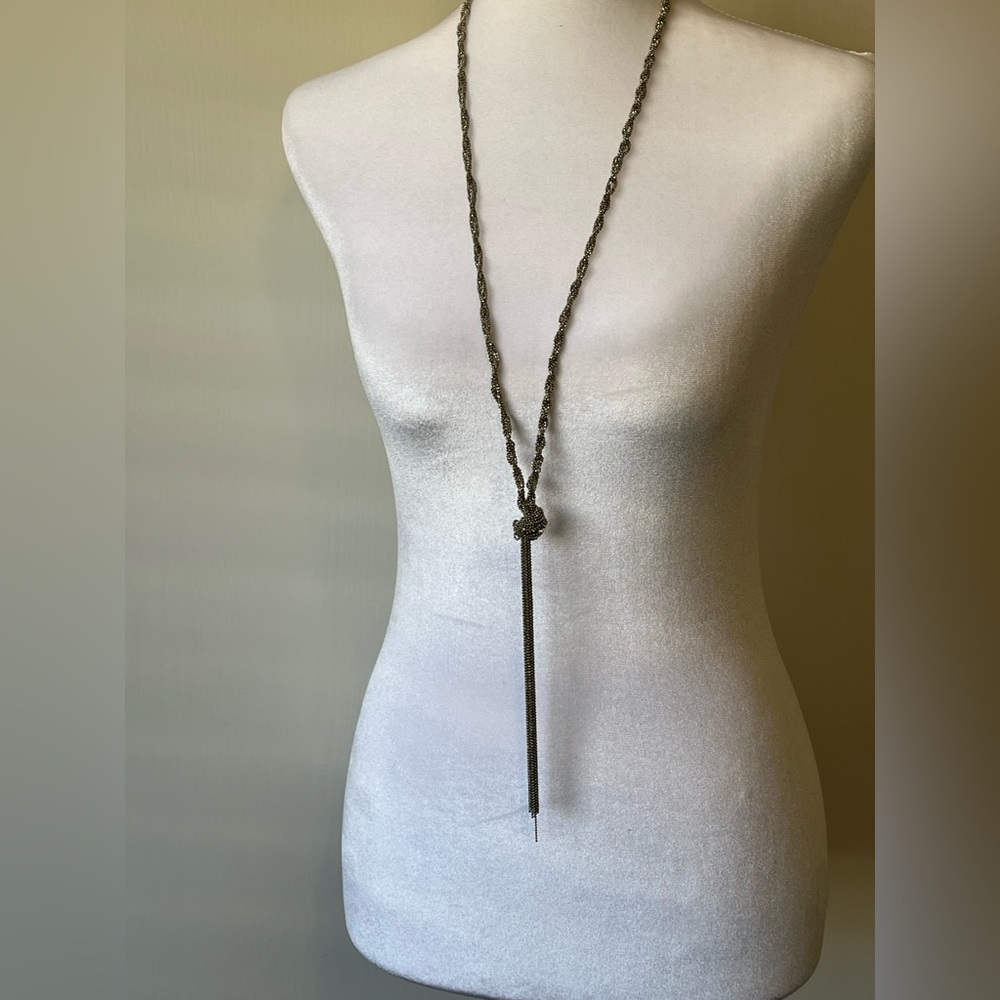 Vintage Lariat Necklace Silvertone Tassels Fringe 44 Inch long